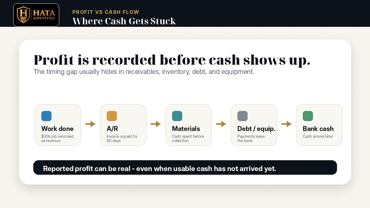 Diagram showing cash tied up in accounts receivable and inventory